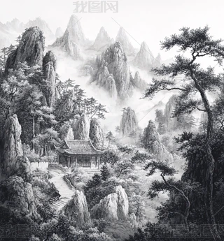 山中小屋 山水畫 日本畫 山水画山中小屋专题模板-山水画山中小屋图片素材下载-我图网