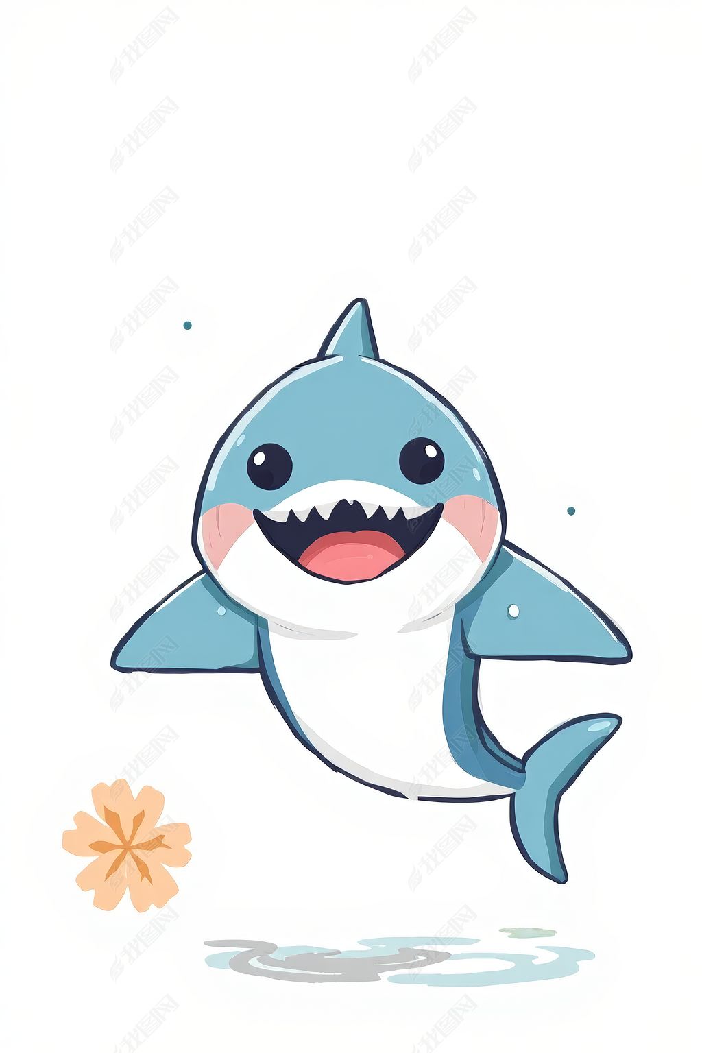 原创卡通鲨鱼嘴里叼着一朵花高清图片