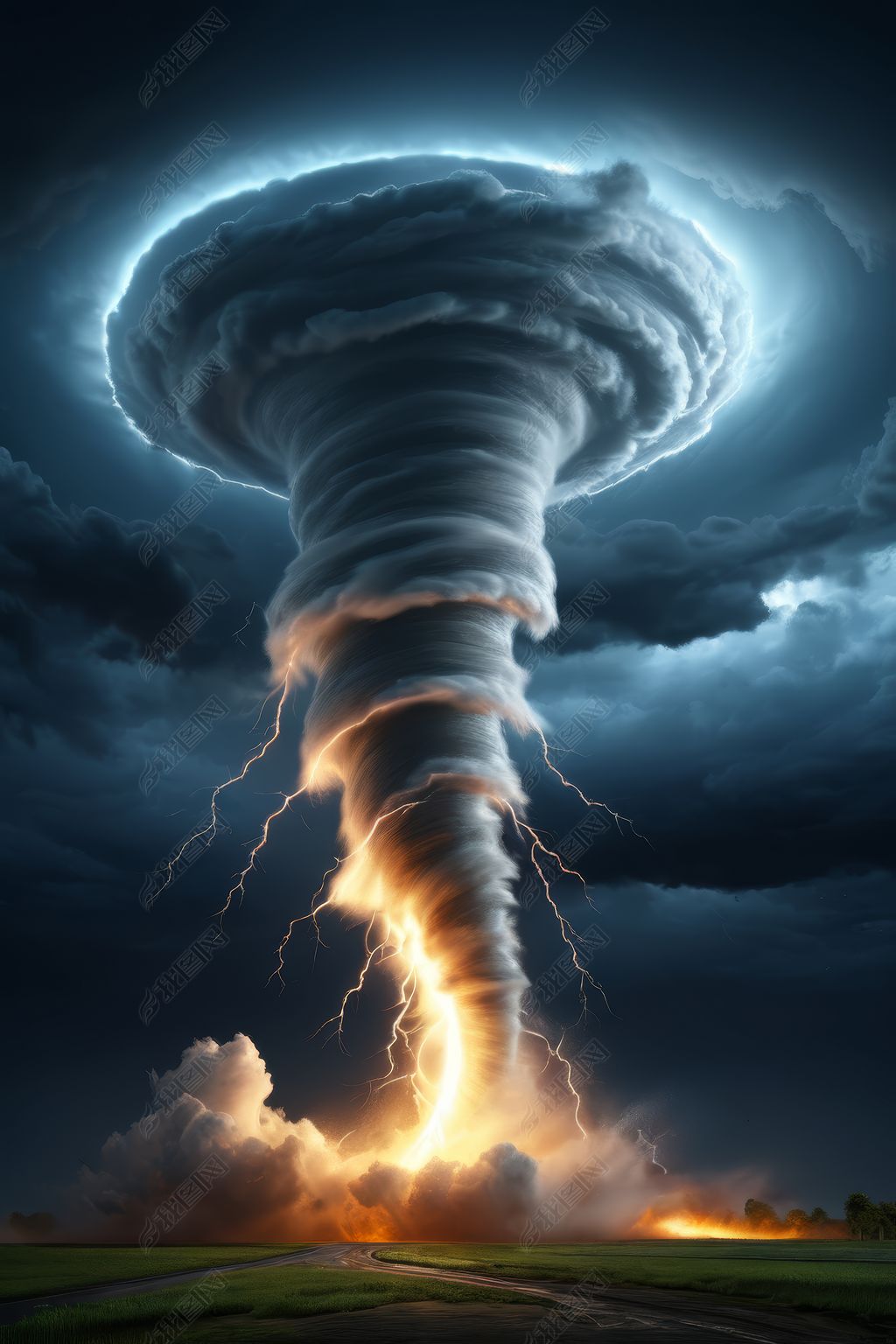 原创天空中可一朵巨大的龙卷风云闪电从云中射出