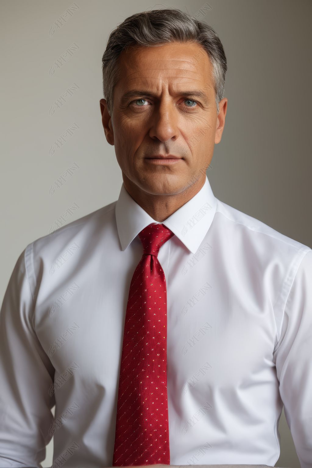 原创穿着白衬衫和红色领带的男子看着镜头图片