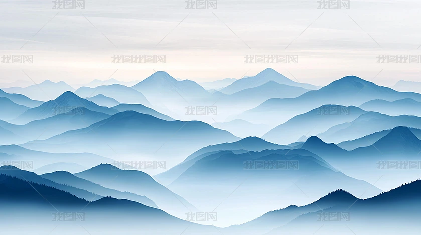 水墨山水动态图风格的绿山雾景东方海洋轻青白色下载-编号
