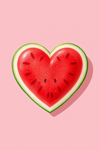 粉红色背景上有一个西瓜爱心物体高清图片