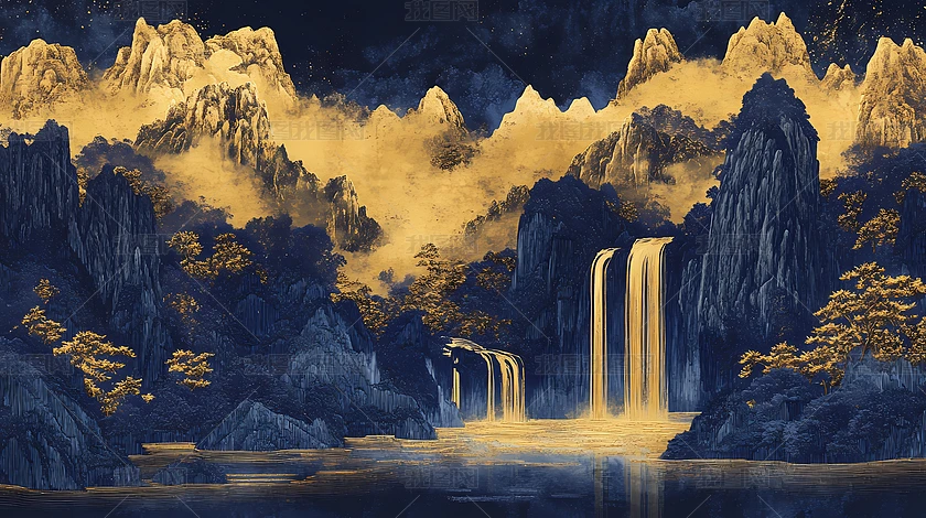日本画 山水画 金箔背景 絵画