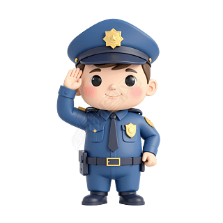 免扣可爱警察敬礼卡通形象元素