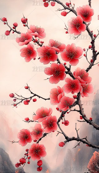 桃花梅花图下载-编号36084092-{$className}-我图网