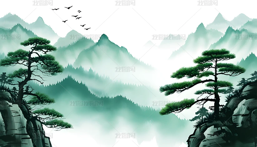 山水松树图片大全-山水松树背景图片-我图网