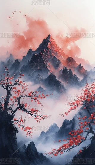苗墨　水墨画 梅花 玉骨仙姿 青色背景 苗墨 水墨画 梅花 玉骨仙姿 青色背景（故宫花信｜墨梅：暗香疏影