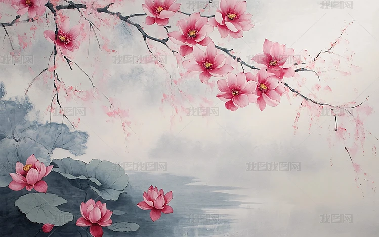 水墨樱花画专题模板-水墨樱花画图片素材下载-我图网