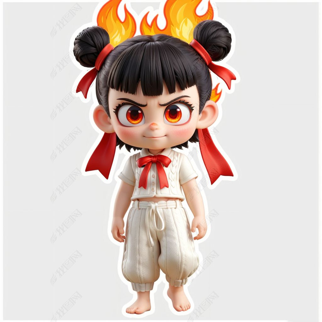 原创3d卡通哪吒贴纸ai插画海报背景素材