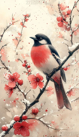 喜鵲梅花圖 喜鹊与梅花插画图片下载-正版图片601883030-摄图网