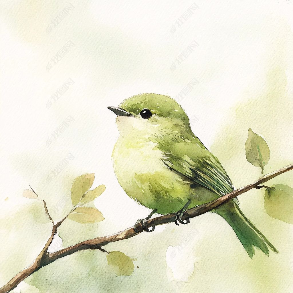 小鸟枝头水彩画