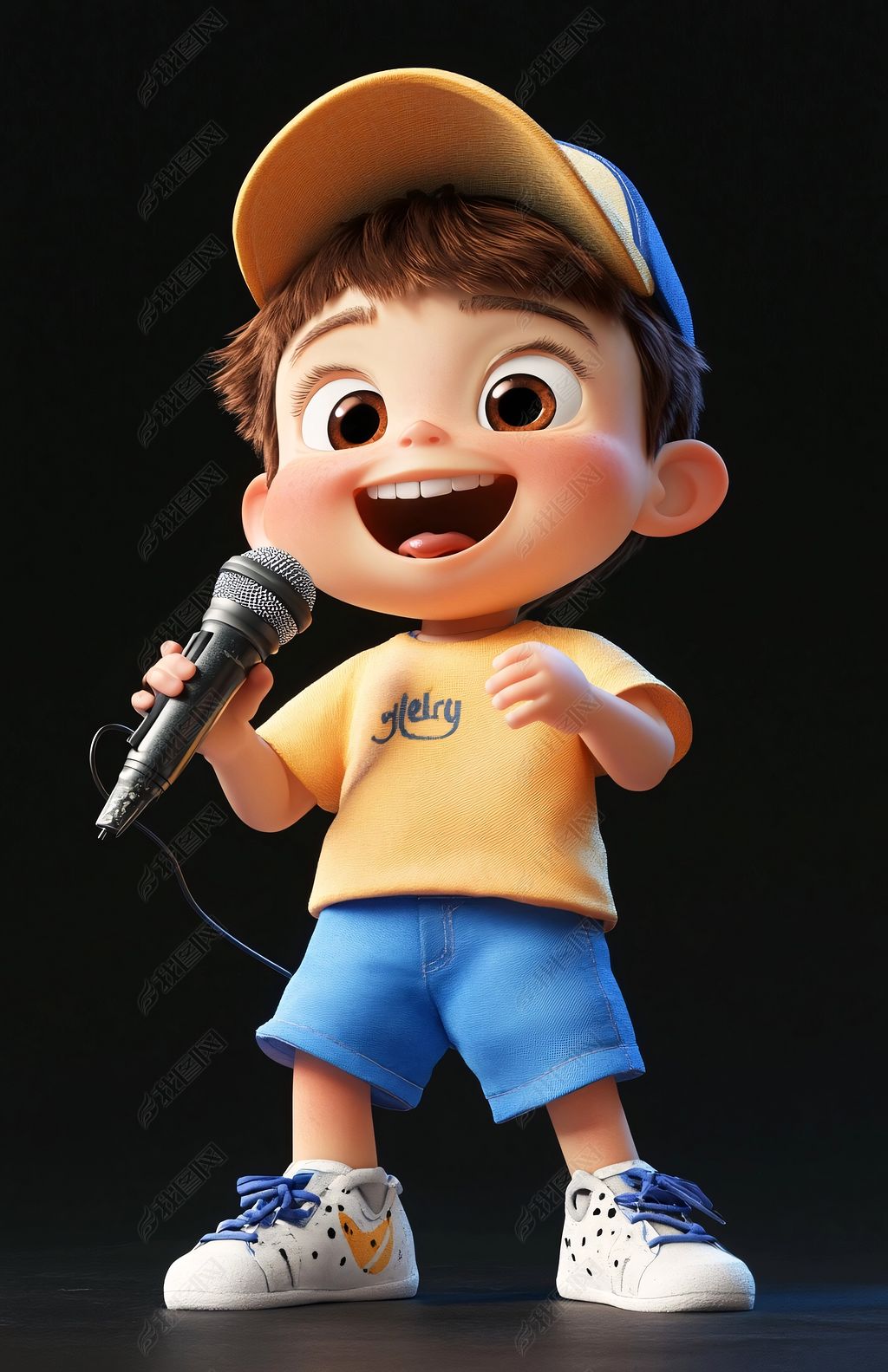 原创小男孩手持麦克风唱歌版权可商用