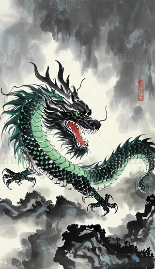 青龙图腾神兽中国传统文化高清元素数字艺术作品下载-编号