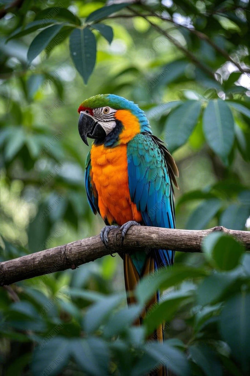 原创颜色鲜艳的鹦鹉栖息在树枝上高清图片