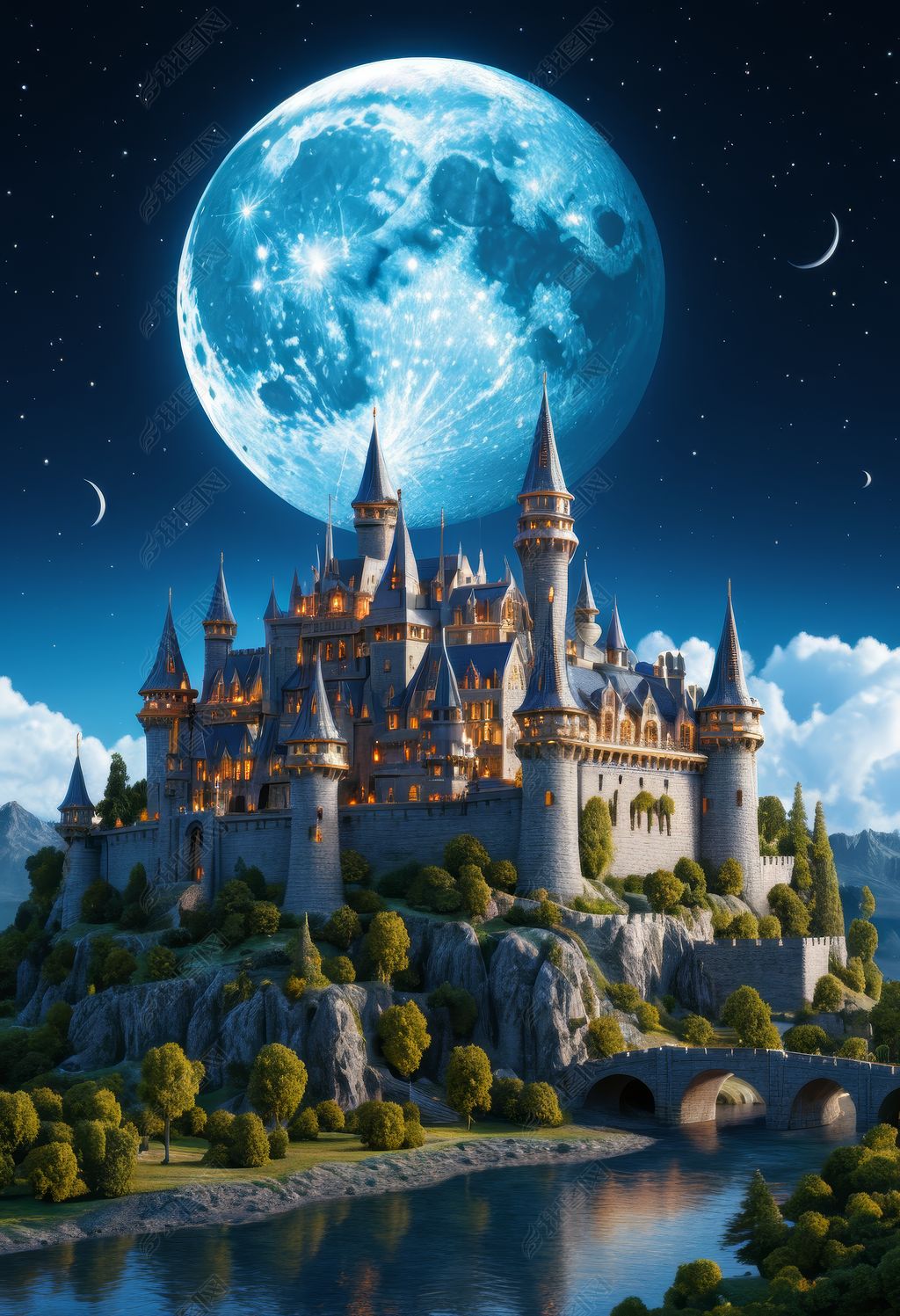 原创月夜下的城堡童话梦幻城堡的星月奇景