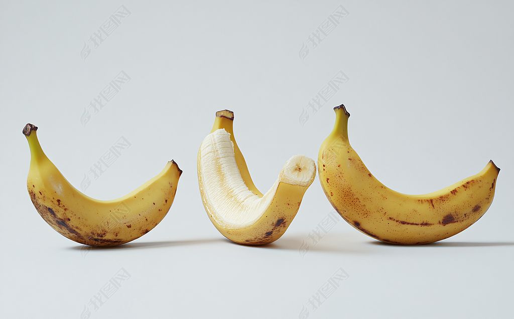原创香蕉切半地板白背景
