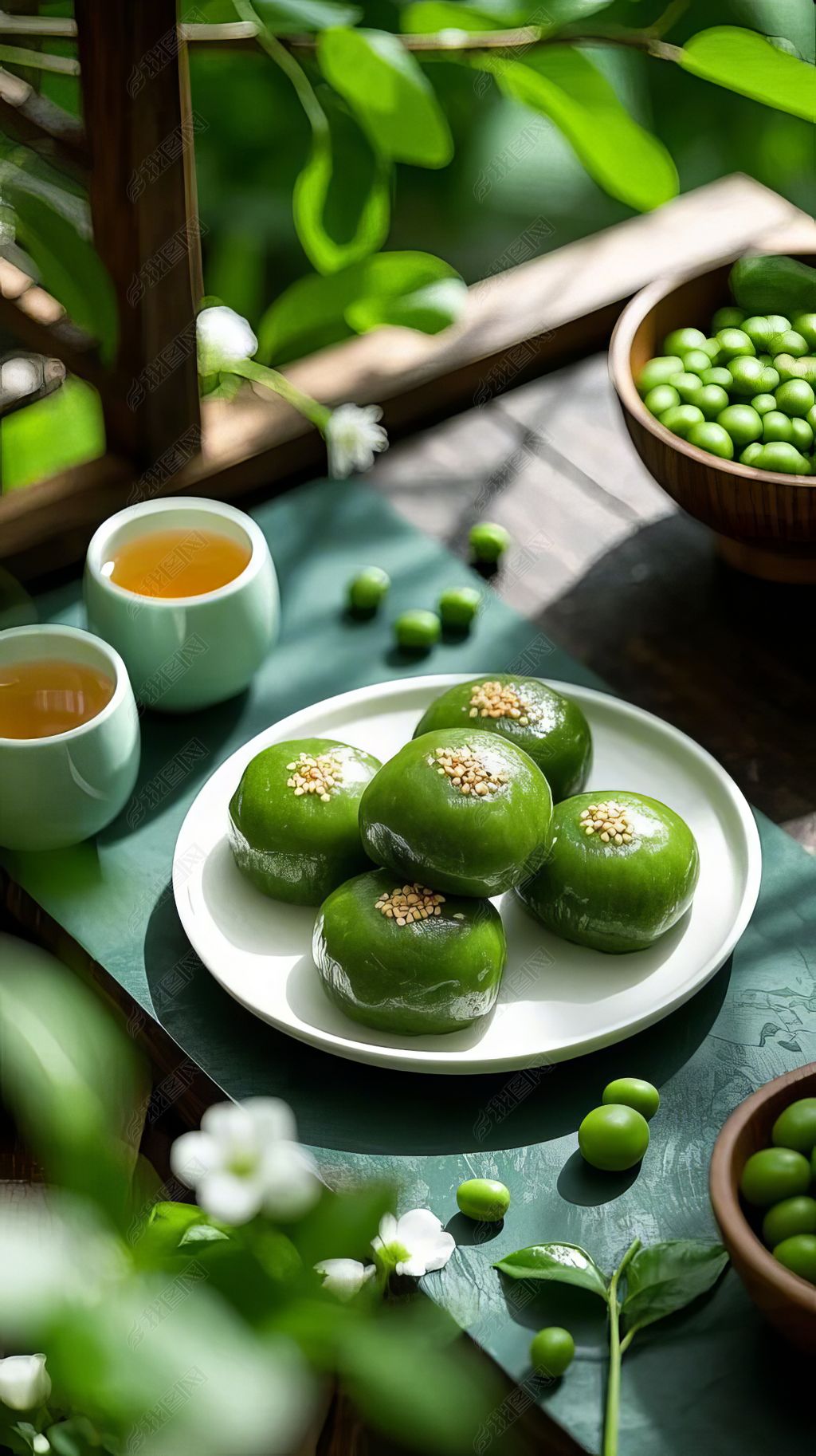 原创清明谷雨美食青团艾草团子特写