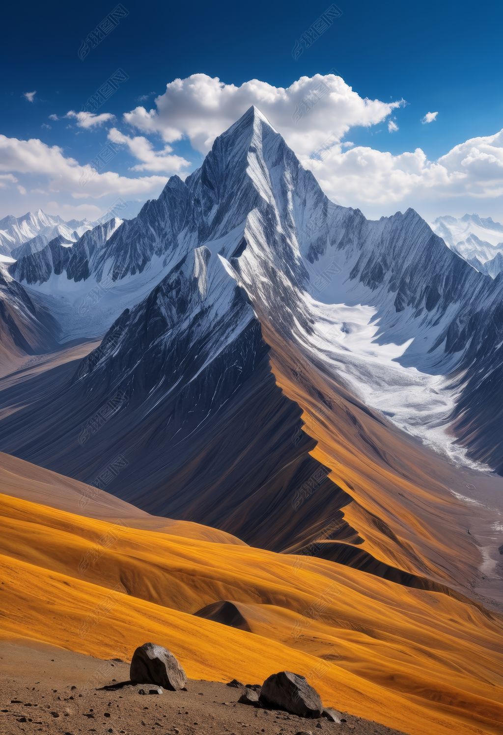 原创雪山之巅的壮丽景色金色山脉与巍峨雪峰