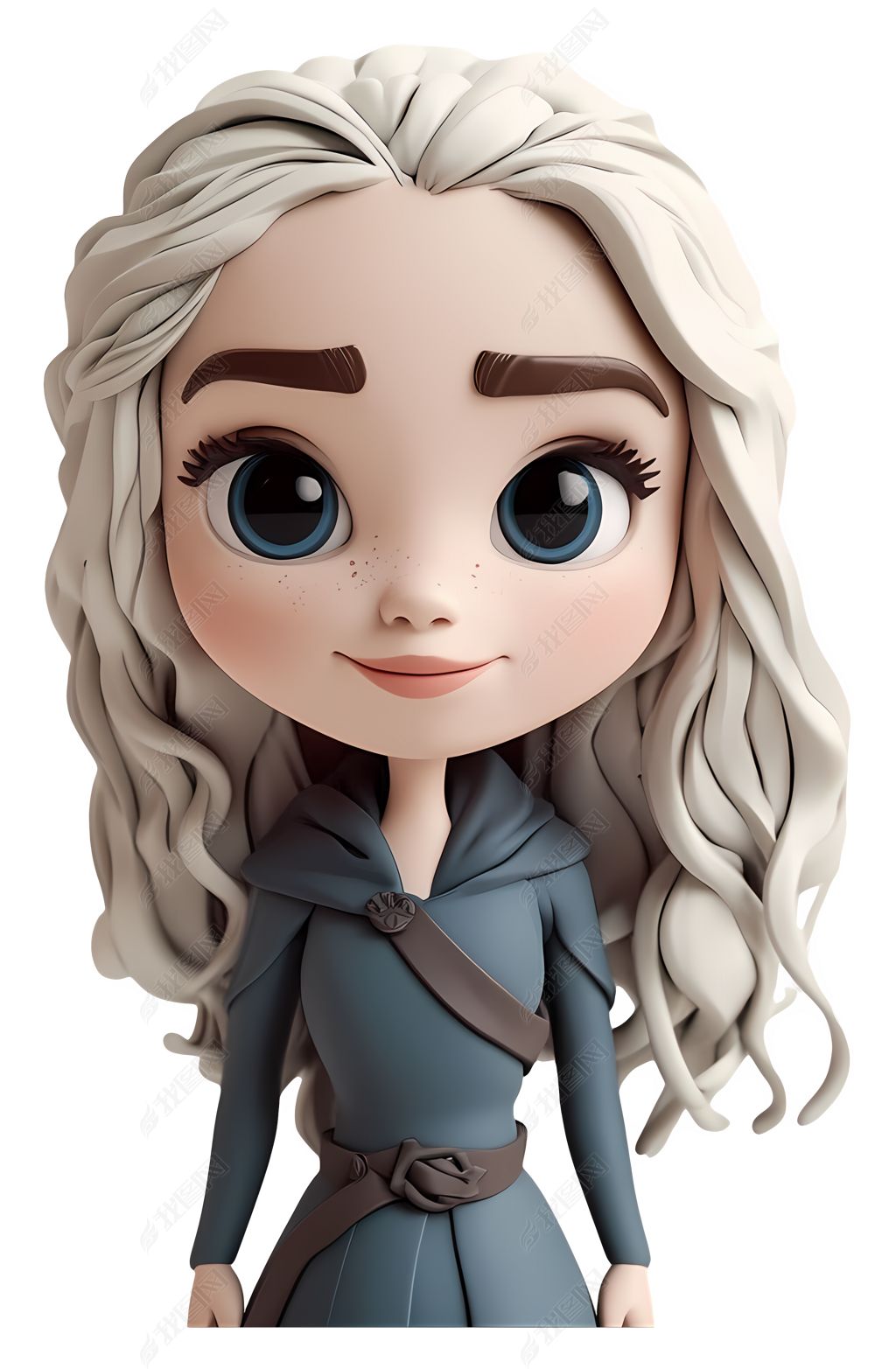 原创长发迷人的角色3d卡通插画高清免抠透明png素材
