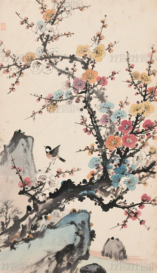 水墨画梅花图图片大全-水墨画梅花图背景图片-我图网