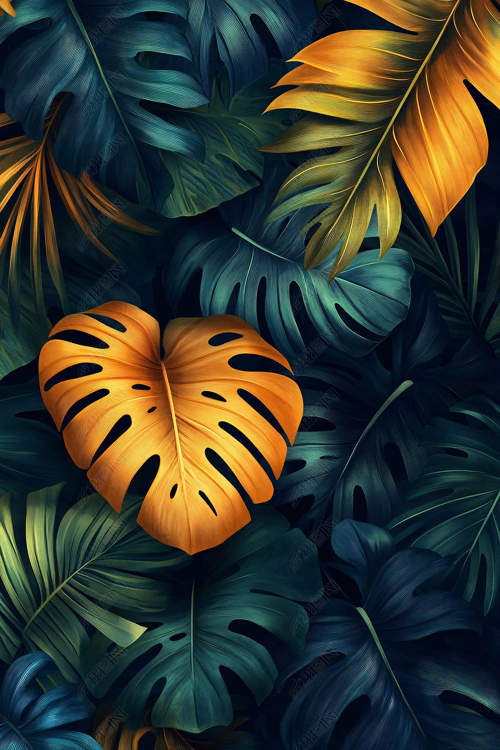 原创热带植物叶片插画