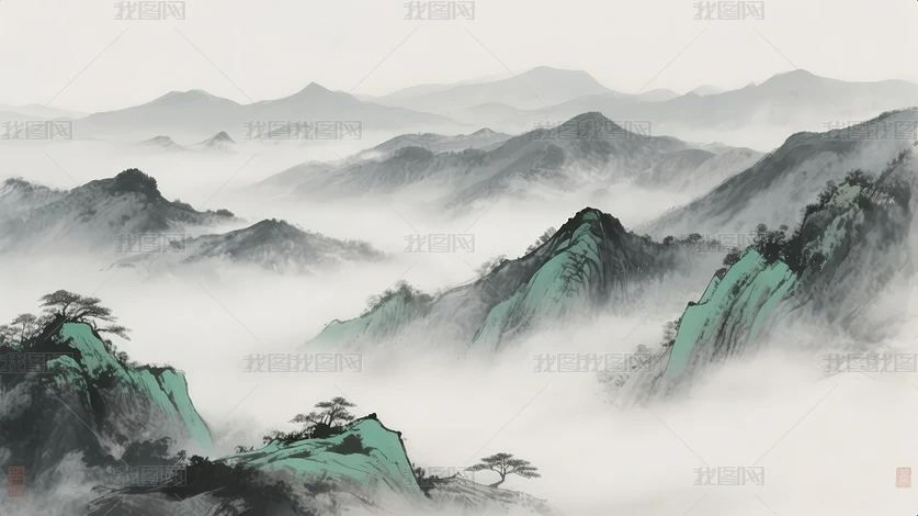 中国山水图 中國風山水畫山水疊山飛雁圖案|PSD元素素材免費下載- Pikbest