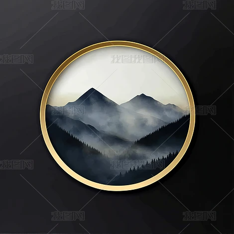 ��ɫԲ���ڵ�ˮīɽˮ