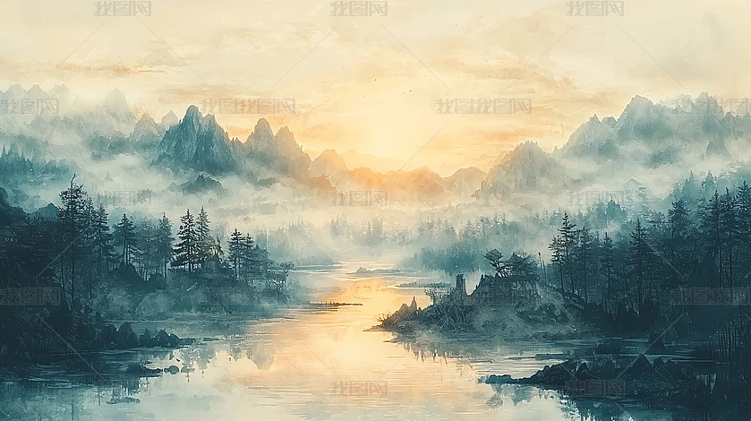 油彩画 F20号 山水風景画 极简山水风景插画下载-编号37182763-{$className}-我图网