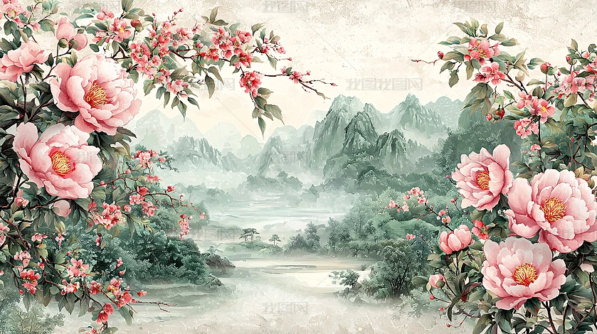 花朵山水图片图片大全-花朵山水图片背景图片-我图网