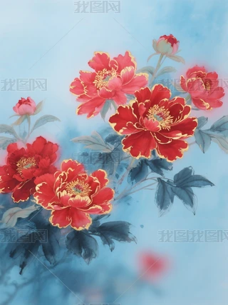 中国水墨画牡丹 中国水墨画《双色牡丹》Chinese ink and wash painting“Two