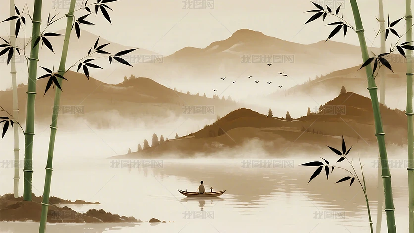 山水竹林 水墨风竹林山水行舟图下载-编号36898633-{$className}-我图网