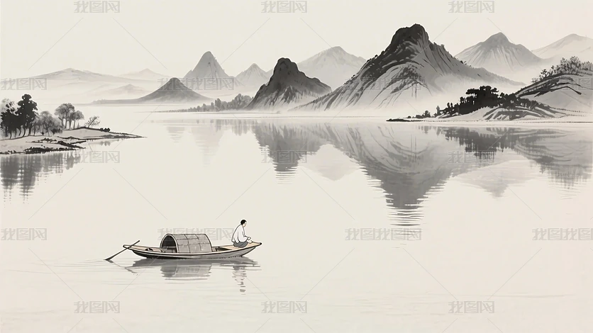 水墨山水间的孤舟渔夫下载-编号36899867-{$className}-我图网