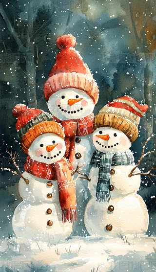 雪人水彩图片大全-雪人水彩背景图片-我图网