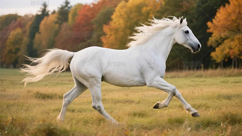 草原上奔跑的白色骏马