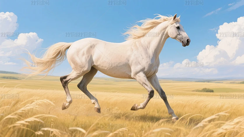 草原上奔跑的白色骏马