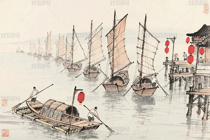 水墨船只图片大全-水墨船只背景图片-我图网