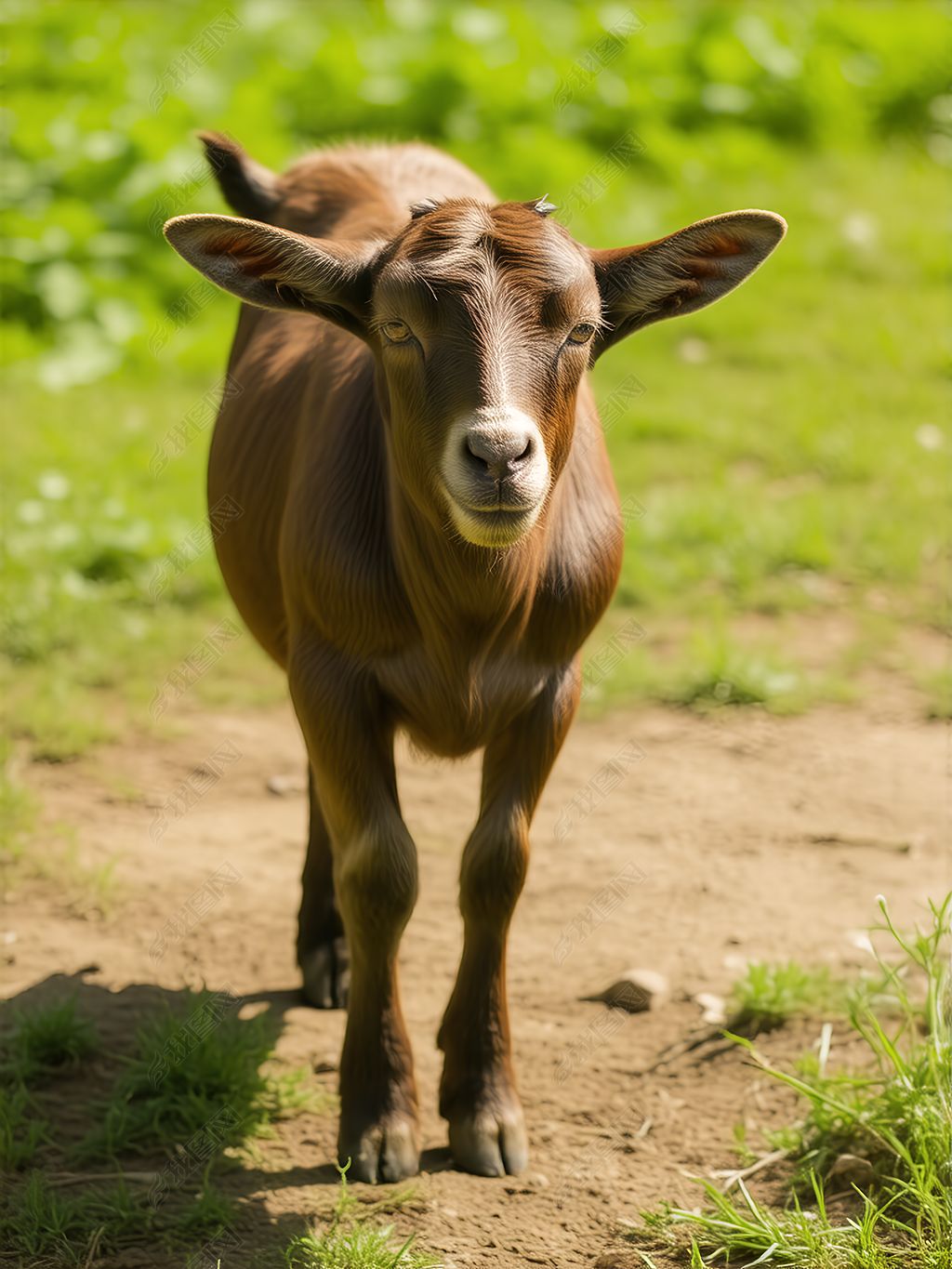 原创一只站在草地上的棕色山羊