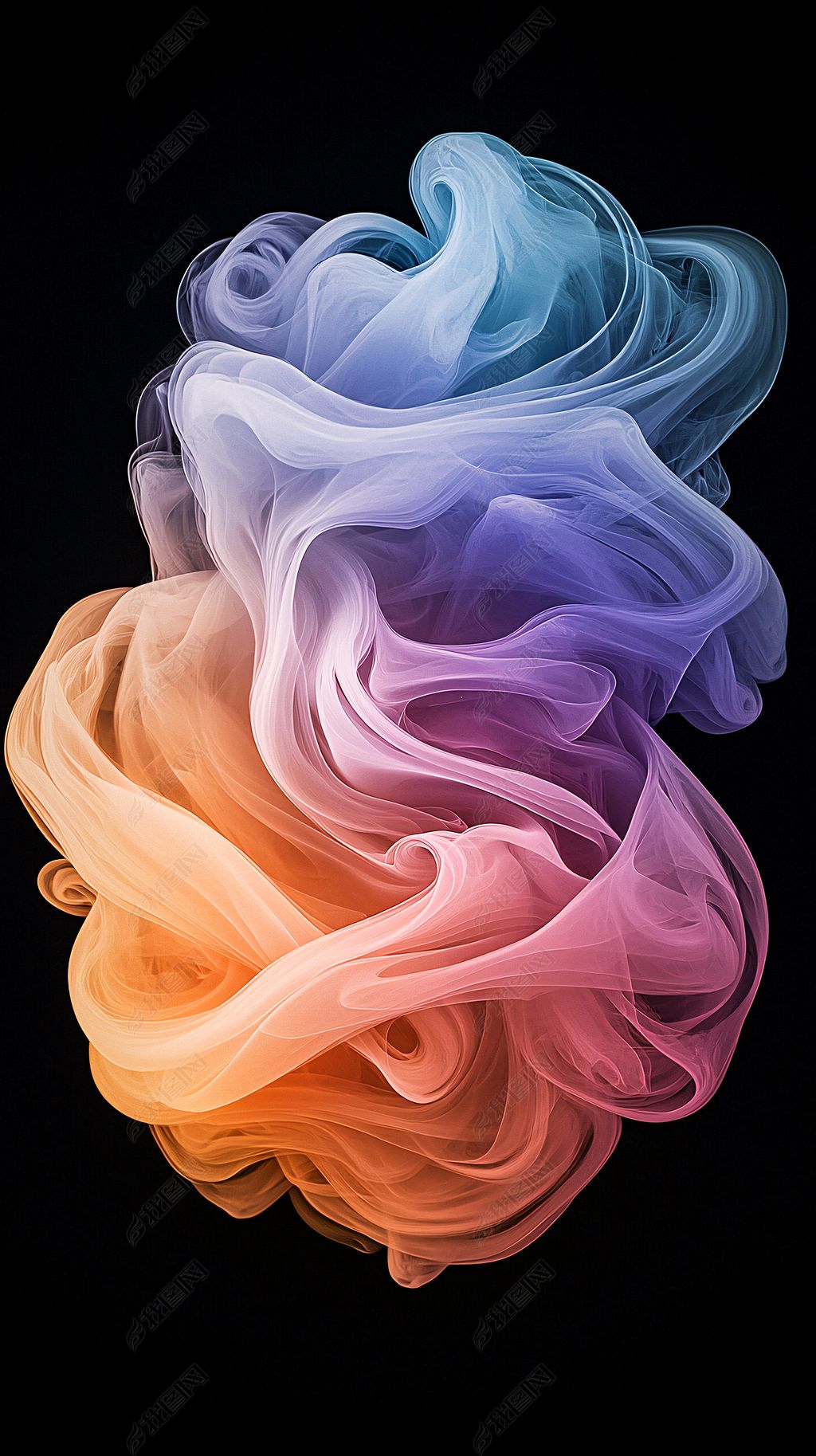 原创彩色烟雾在黑色背景上流动