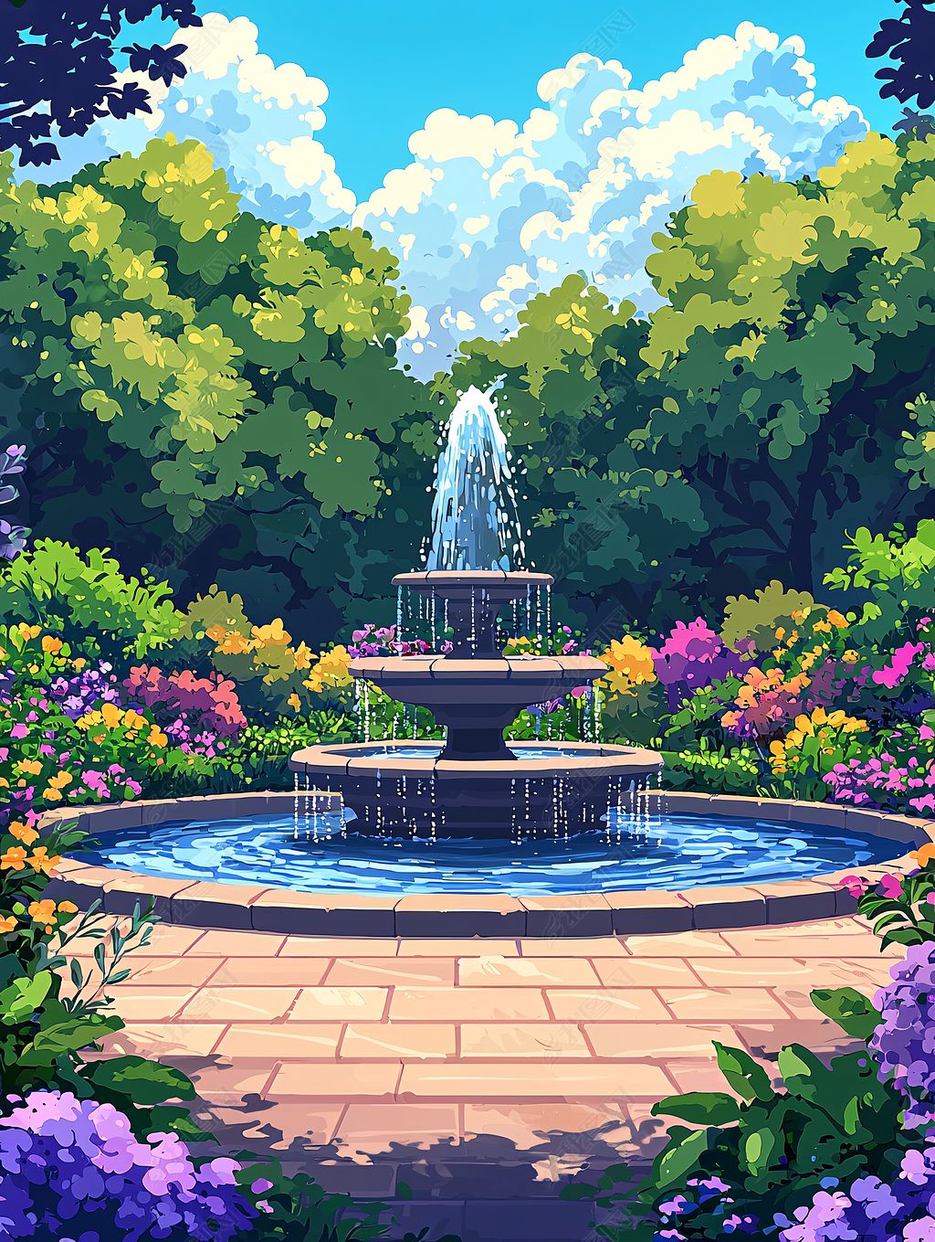 原创美丽的花园喷泉景观