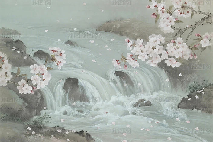 櫻花山水圖 山水樱花专题模板-山水樱花图片素材下载-我图网