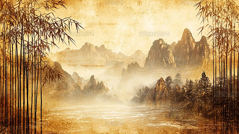山水竹林画图片大全-山水竹林画背景图片-我图网