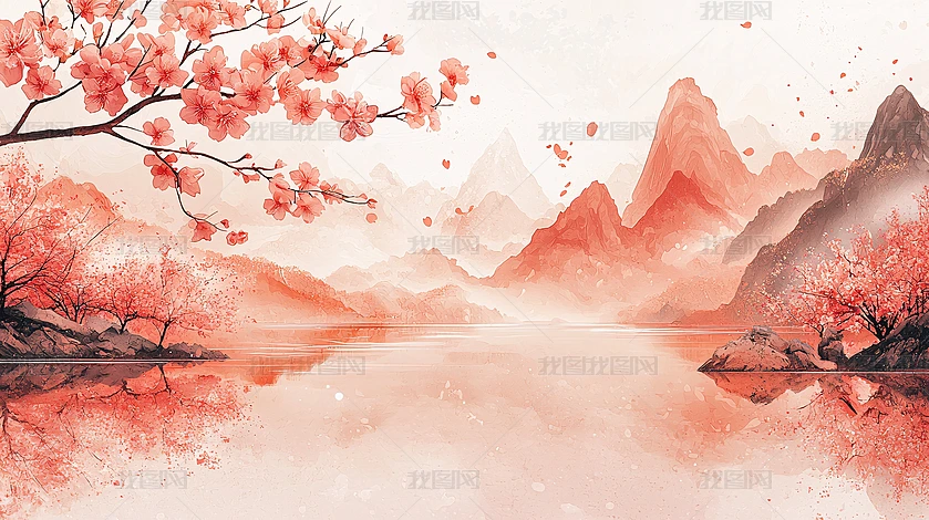 櫻花山水圖 山水樱花专题模板-山水樱花图片素材下载-我图网