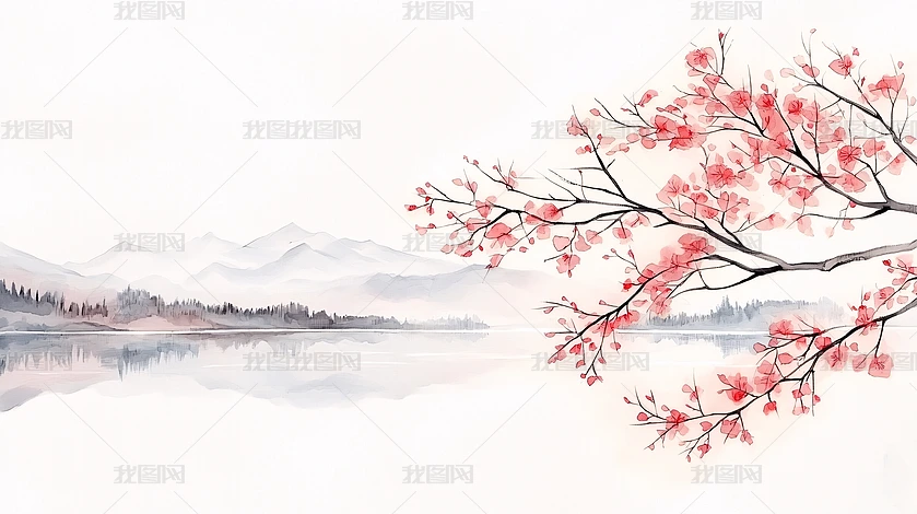 水墨山樱花图片大全-水墨山樱花背景图片-我图网
