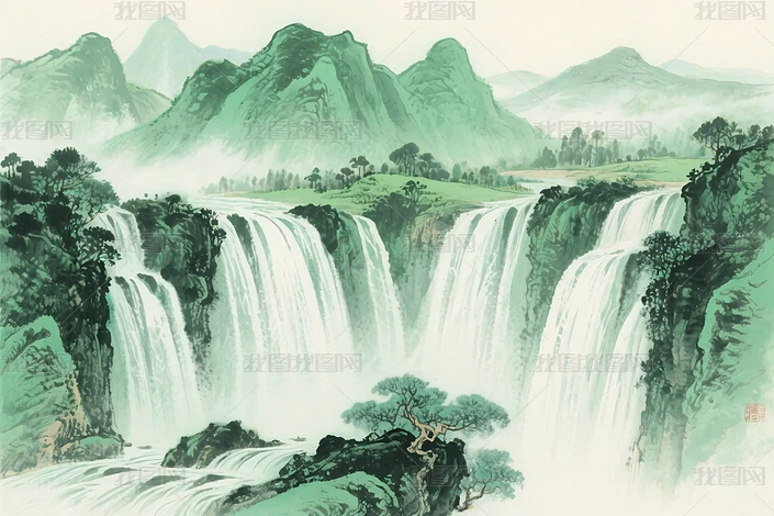 山水瀑布水墨画专题模板-山水瀑布水墨画图片素材下载-我图网