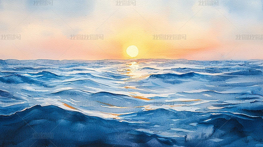 水彩海洋画图片大全-水彩海洋画背景图片-我图网