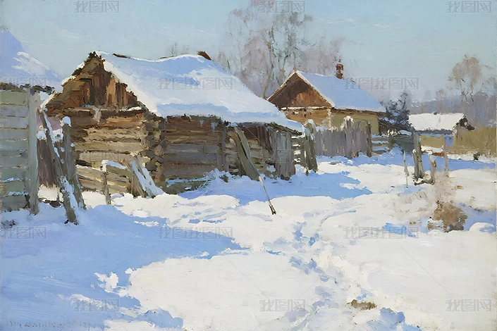 雪景色 油彩画 油画雪景图片大全-油画雪景背景图片-我图网