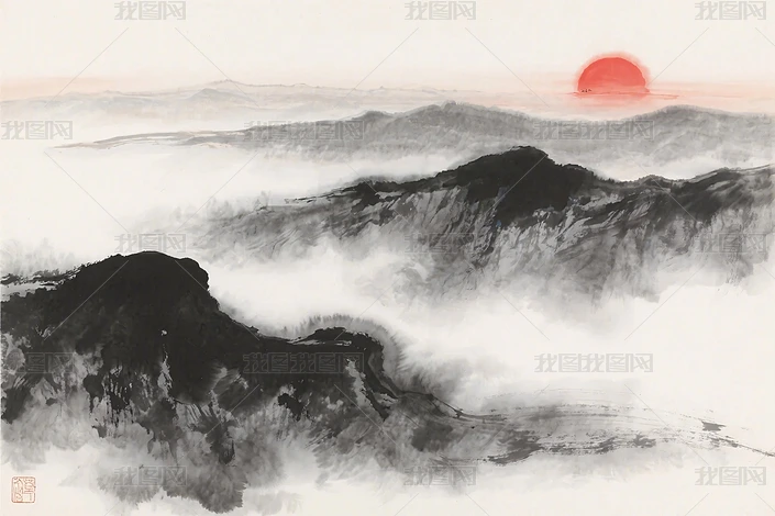 日出山水水墨专题模板-日出山水水墨图片素材下载-我图网