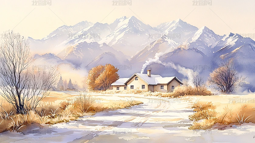 风景水彩雪图片大全-风景水彩雪背景图片-我图网