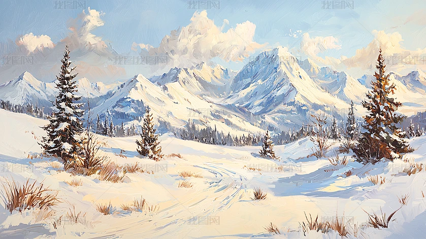 雪景色 油彩画 雪风景油画图片大全-雪风景油画背景图片-我图网