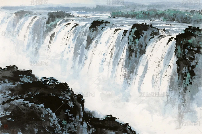 瀑布山水圖 瀑布山水玄关画_图品汇